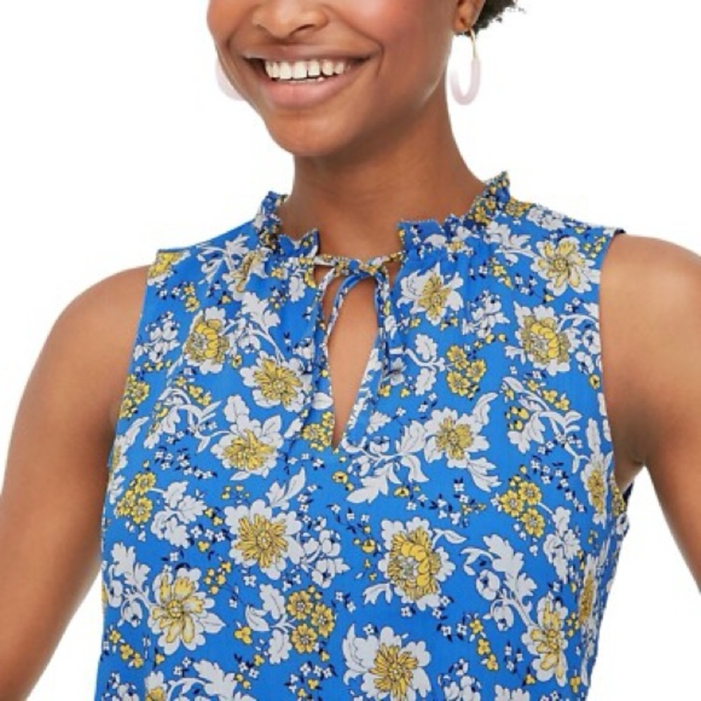 🌼 J. Crew Sleeveless Blue Floral Tie-Neck Women's Top